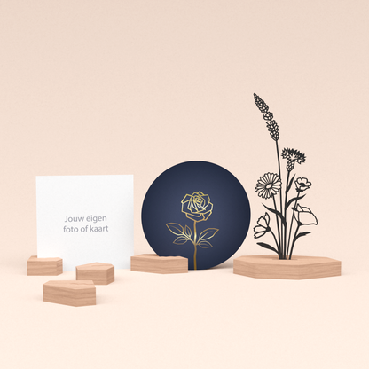 premium kaarthouder cadeauset met bloemenboeket illustratie en luxe ronde kaart roos (blauw) 