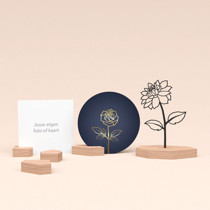 premium fotohouder cadeauset met dahlia bloem illustratie en luxe ronde wenskaart roos (blauw) 