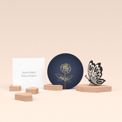 premium fotohouder cadeauset met vlinder illustratie en luxe ronde wenskaart roos (blauw) 