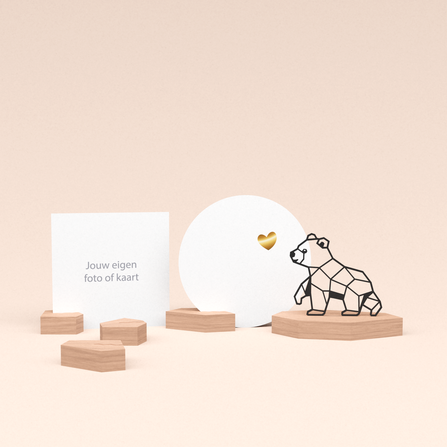 premium fotohouder cadeauset met beer illustratie en luxe ronde wenskaart veel liefs 