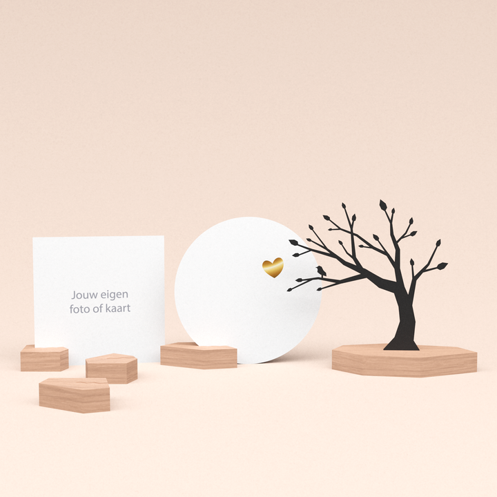 premium wenskaarthouder cadeauset met boom illustratie en luxe ronde kaart veel liefs 