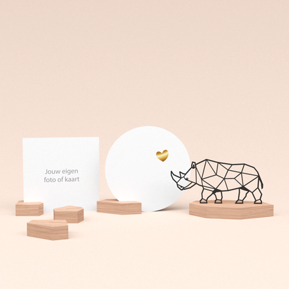 premium fotohouder cadeauset met neushoorn illustratie en luxe ronde wenskaart veel liefs 