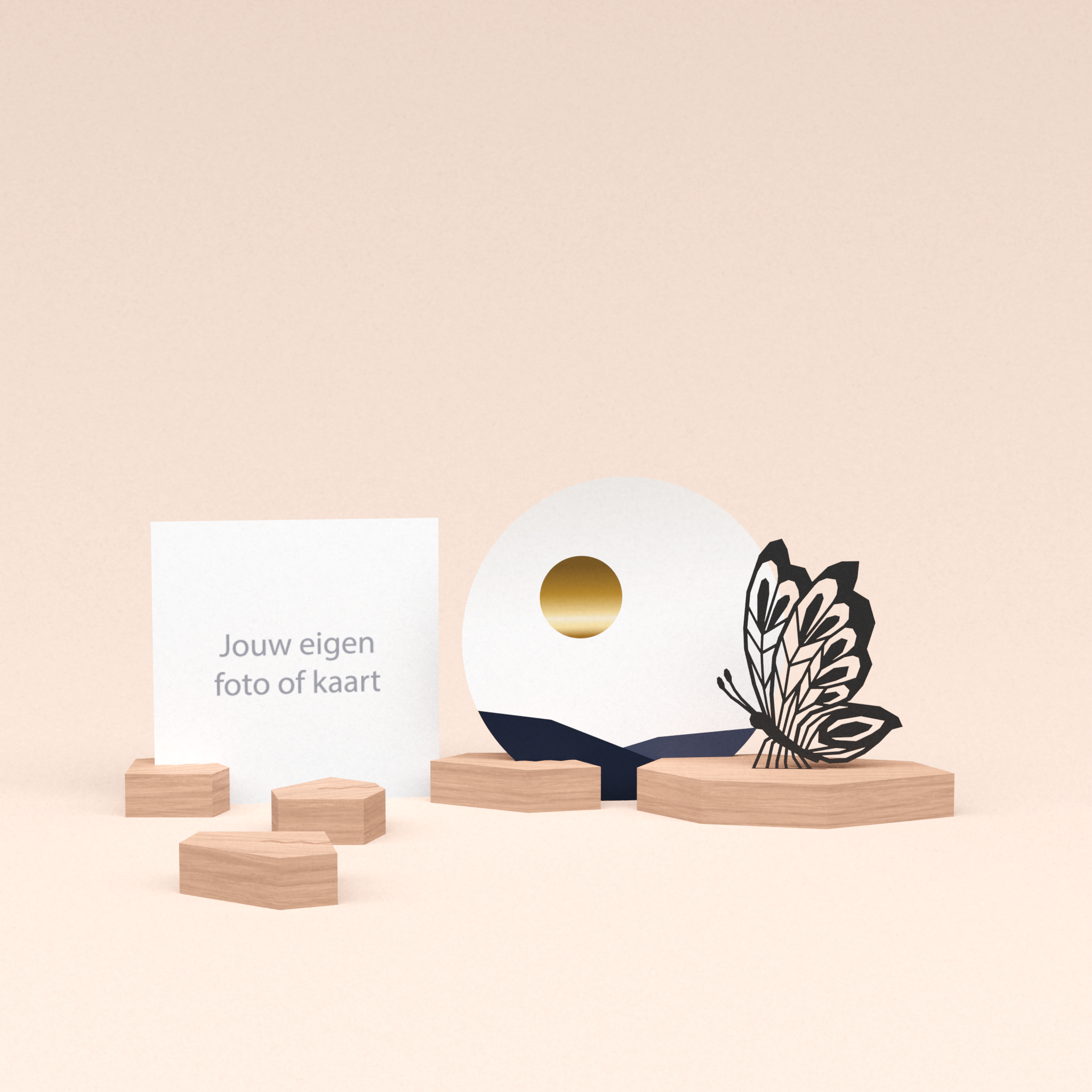 premium kaarthouder cadeauset met vlinder illustratie en luxe ronde kaart zonsondergang 