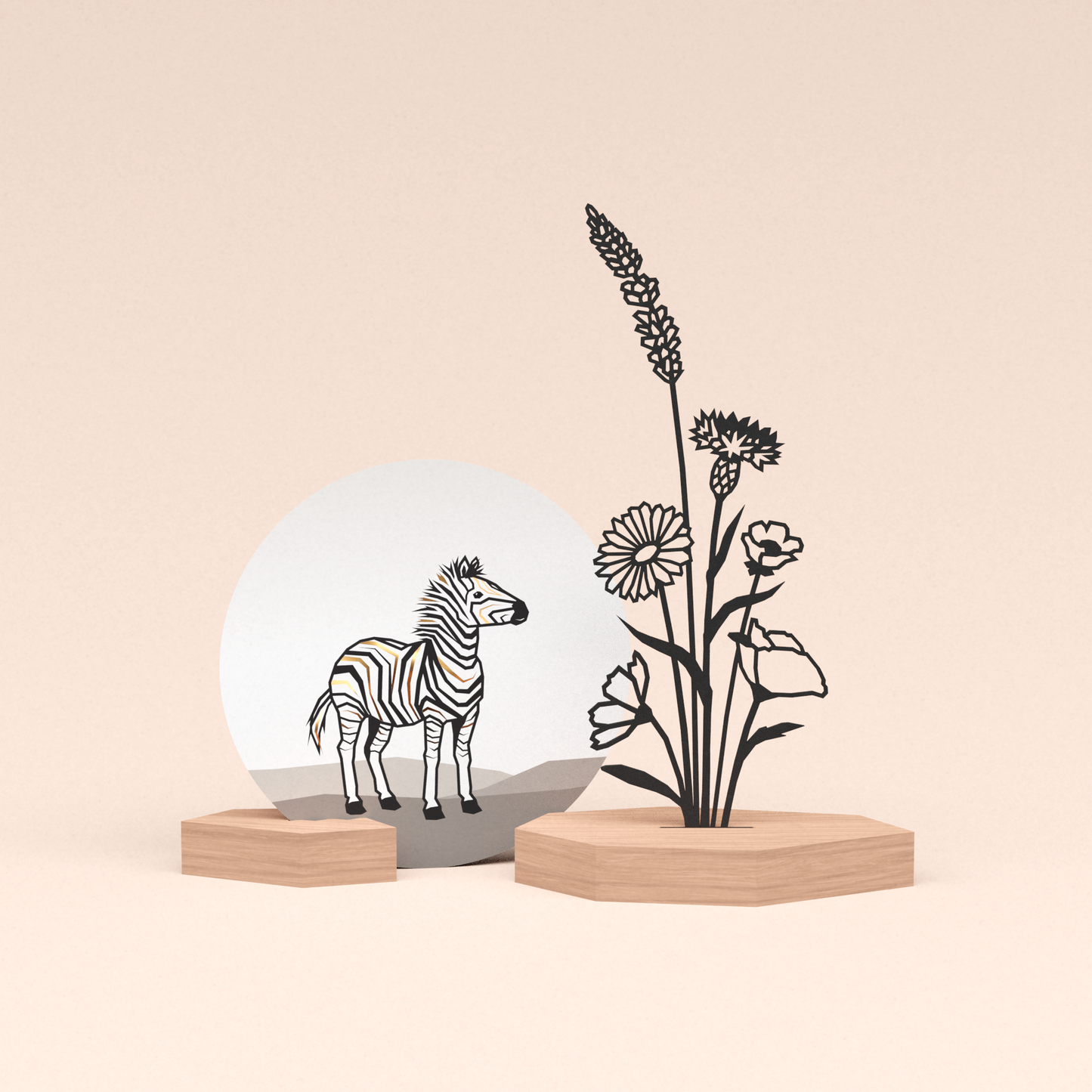 luxe cadeau kaarthouder met bloemenboeket illustratie en ronde kaart zebra 