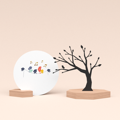 luxe cadeau wenskaarthouder met boom met vogeltje illustratie en ronde wenskaart tjieperdepiep hoera 