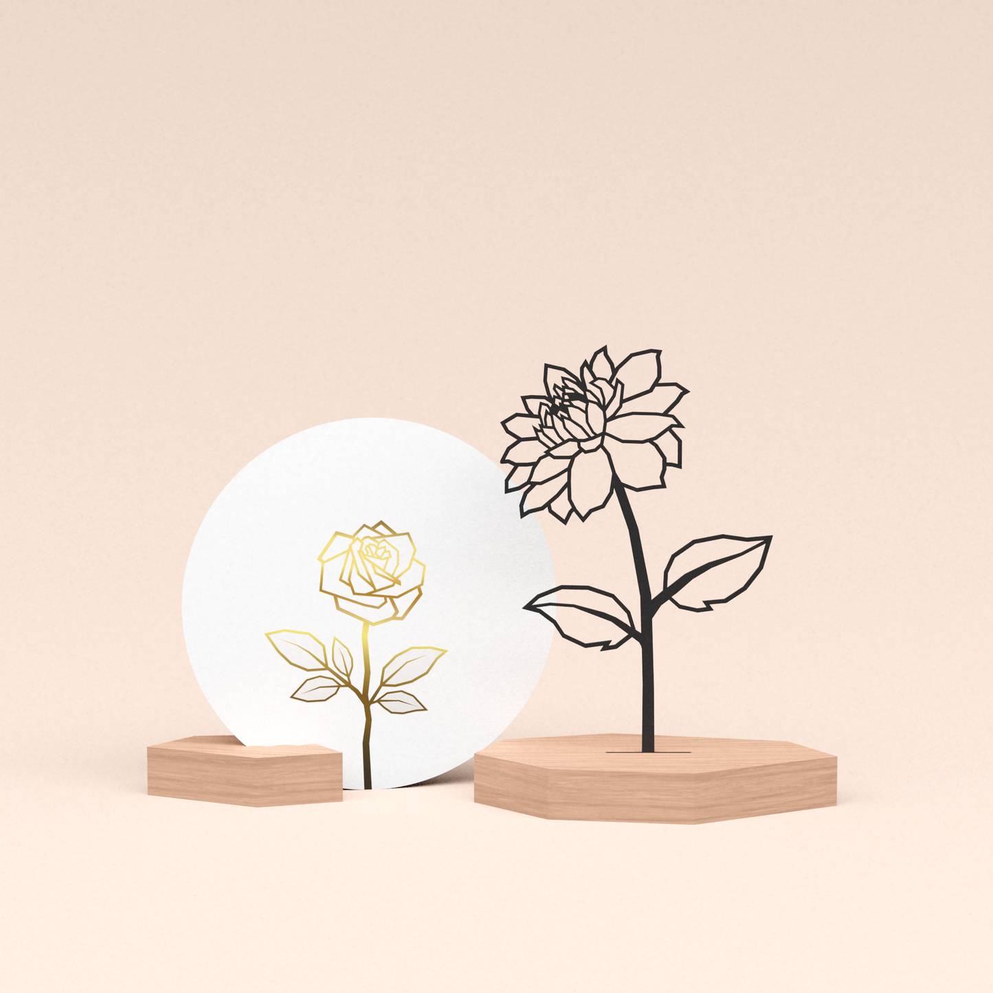 luxe cadeau kaartstandaard met bloem | dahlia illustratie en ronde kaart roos wit
