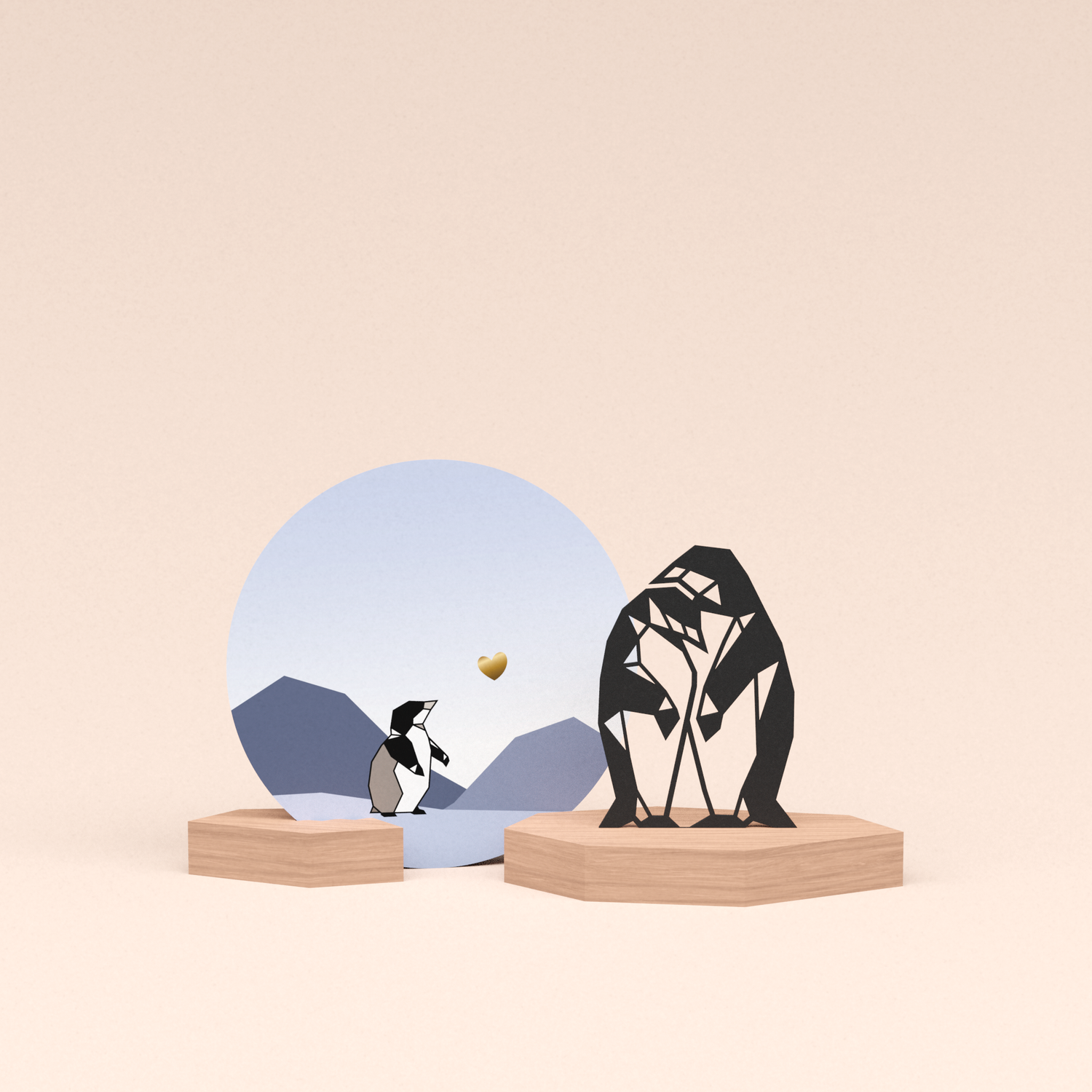 luxe cadeau kaarthouder met pinguin stelletje illustratie en ronde kaart kleine pinguin