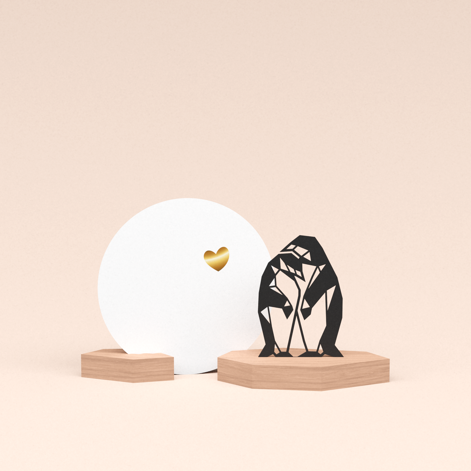 luxe cadeau kaartstandaard met pinguin stelletje illustratie en ronde kaart veel liefs 