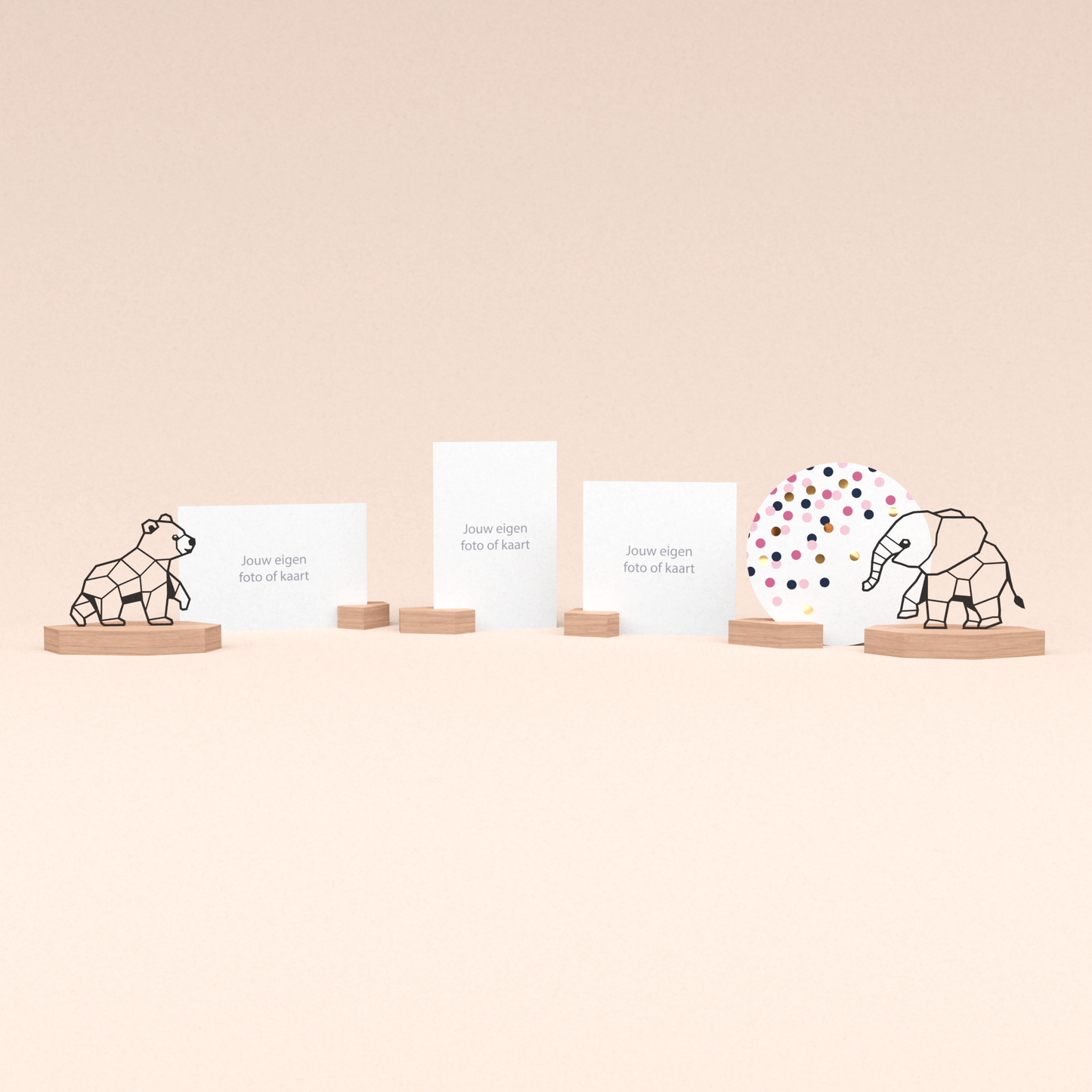 ultieme kaarthouder geboorte cadeauset voor meisjes met beer en olifant illustratie en met ronde wenskaart confetti roze 