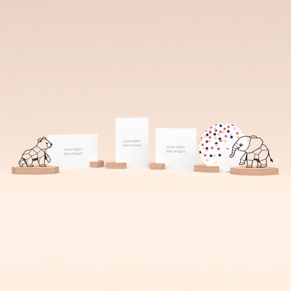 ultieme kaarthouder geboorte cadeauset voor meisjes met beer en olifant illustratie en met ronde wenskaart confetti roze 