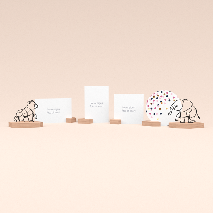 ultieme kaarthouder geboorte cadeauset voor meisjes met beer en olifant illustratie en met ronde wenskaart confetti roze 