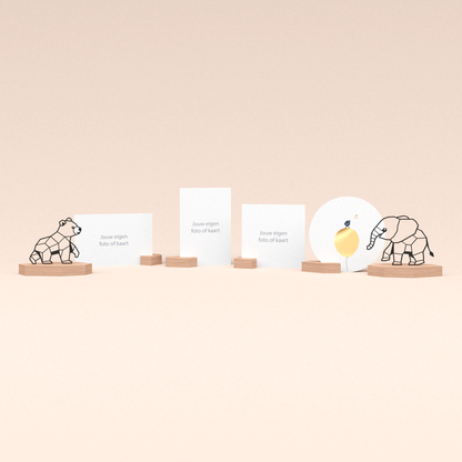 ultieme kaarthouder cadeauset met beer en olifant illustratie en met mooie ronde wenskaart tjiep hoera! 