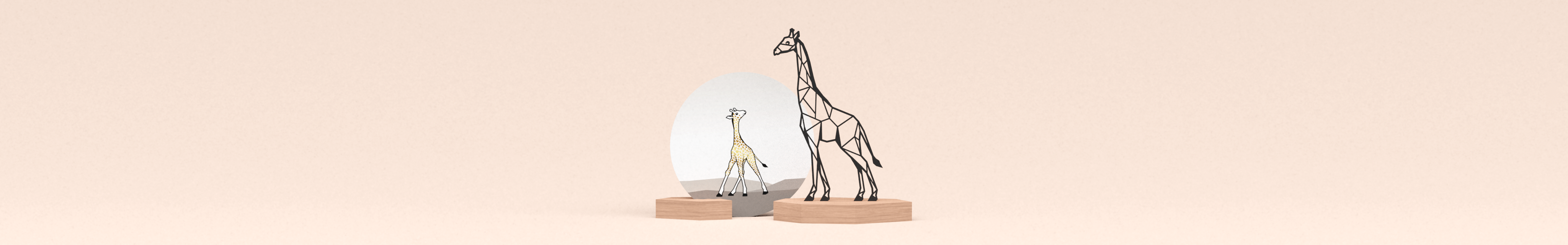 origineel duurzaam geboortecadeau baby girafje met gouden vlekken en design illustratie in houten standaard van papa of mama giraf