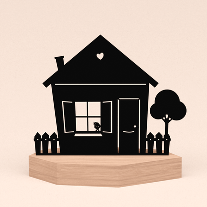 NIEUW Huisje in houten standaard