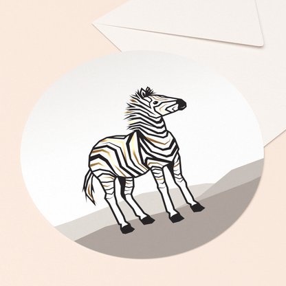 rond kaartje zebra met goudfolie in luxe envelop  