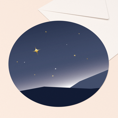 rond kaartje sterrenhemel met goudfolie in luxe envelop  