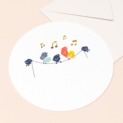 ronde ansichtkaart tjieperdepiep hoera met goud in luxe envelop  