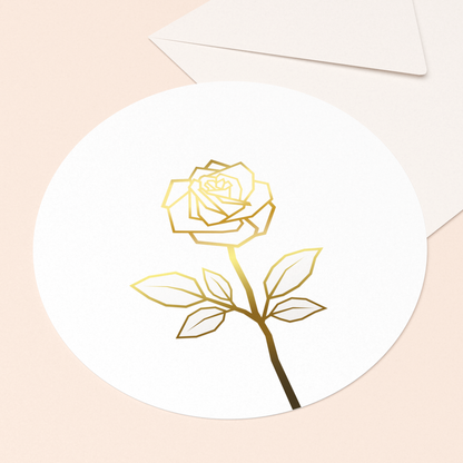 luxe kaart roos wit met goud in vierkante envelop  