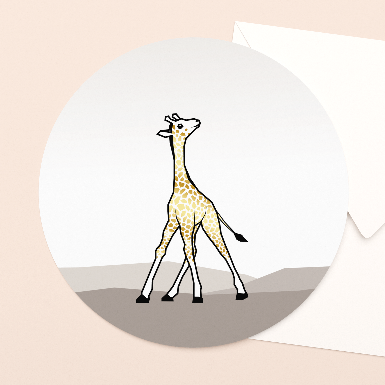 luxe wenskaart girafje met goudfolie in vierkante envelop