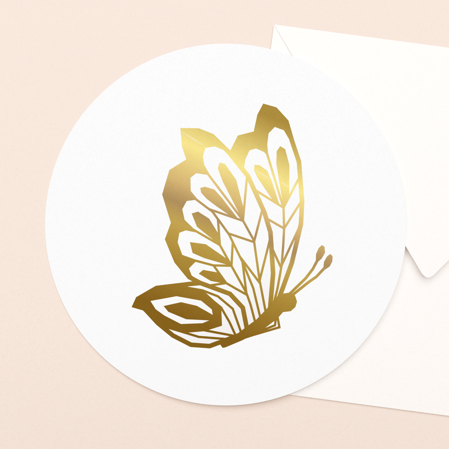 rond kaartje gouden vlinder met goudfolie in luxe envelop  