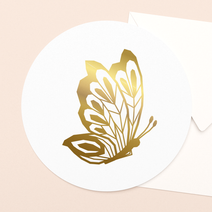 rond kaartje gouden vlinder met goudfolie in luxe envelop  