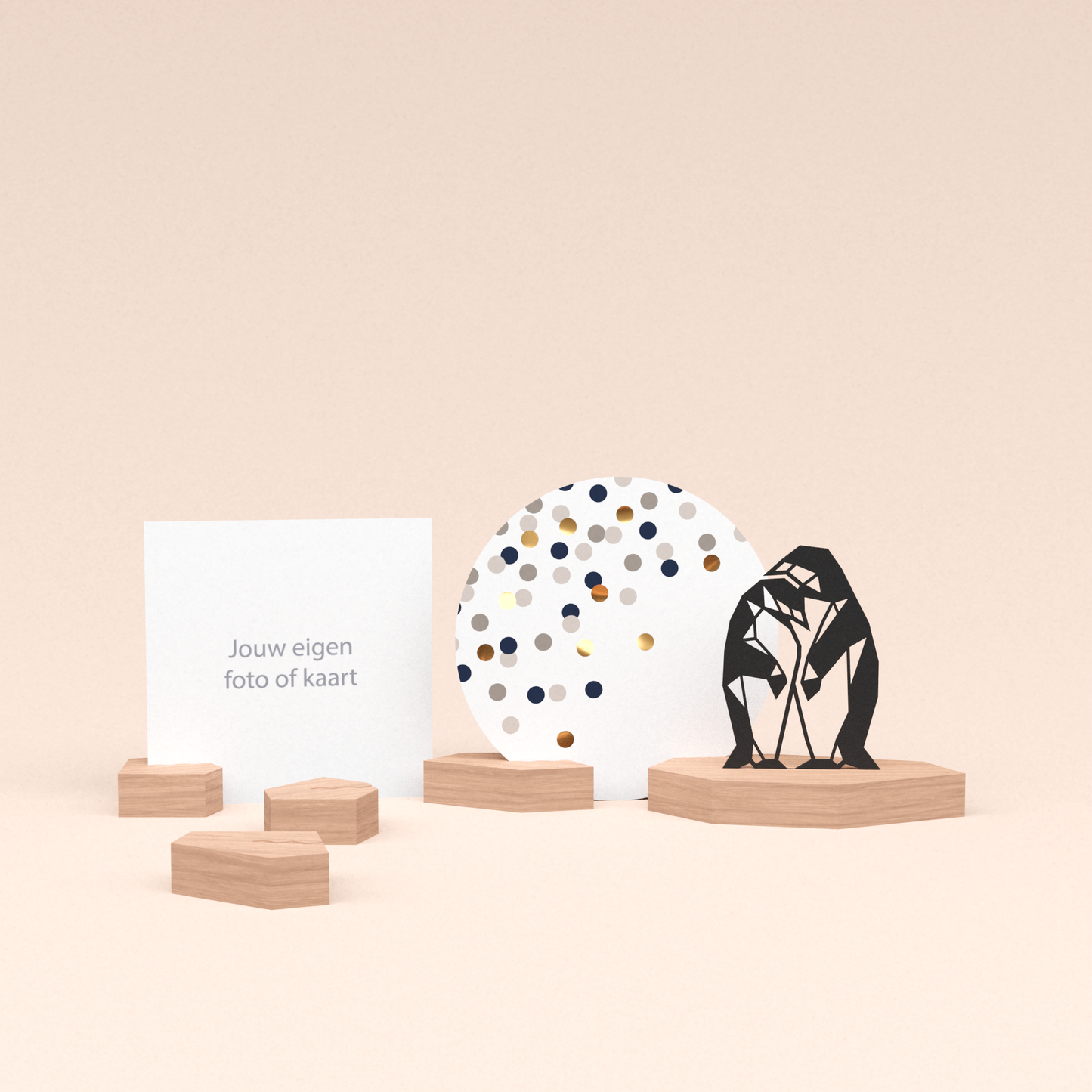 premium wenskaarthouder cadeauset met pinguins illustratie en luxe ronde kaart confetti champagne 