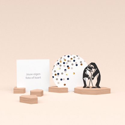 premium wenskaarthouder cadeauset met pinguins illustratie en luxe ronde kaart confetti champagne 
