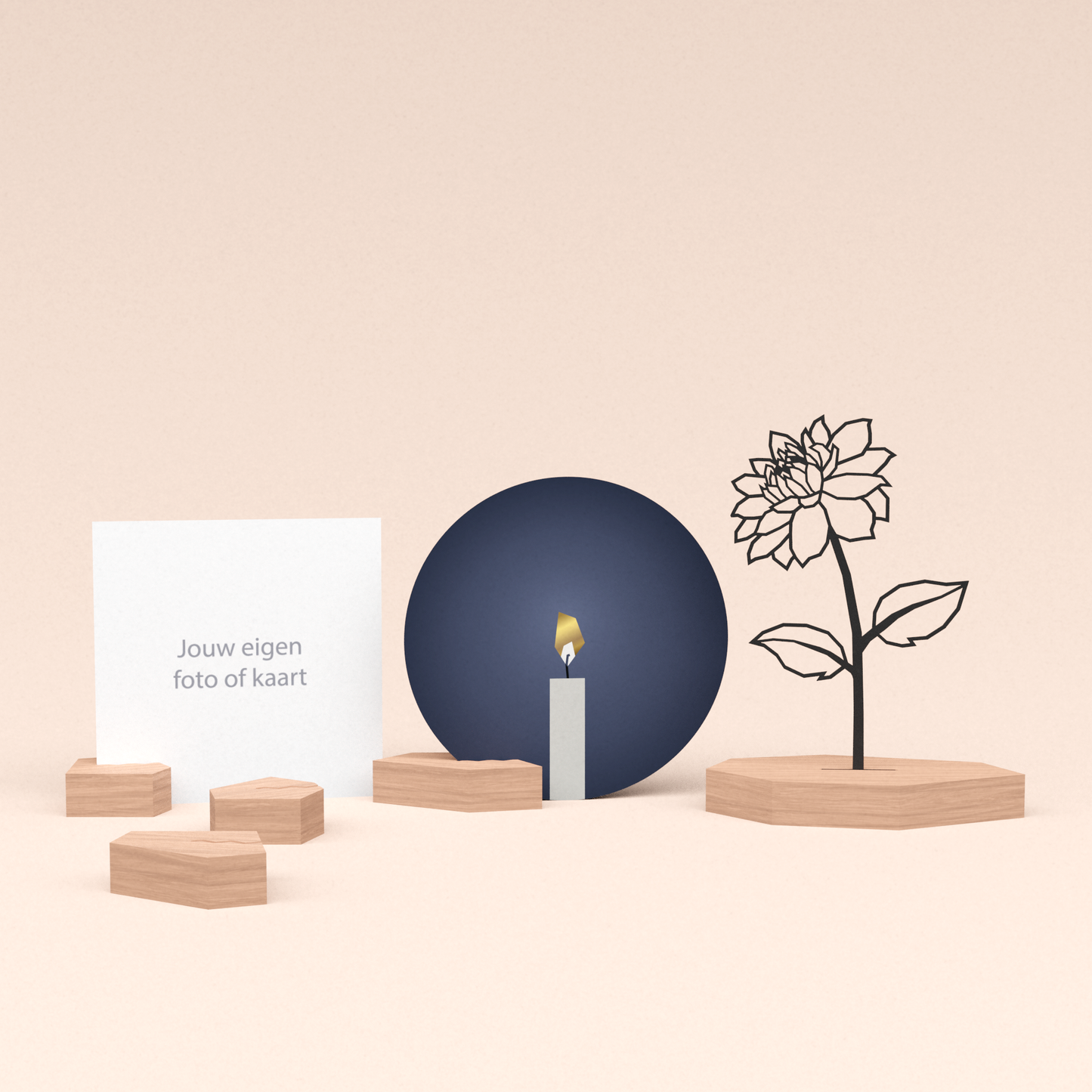 premium kaarthouder cadeauset met dahlia bloem illustratie en luxe ronde kaart kaarslicht 