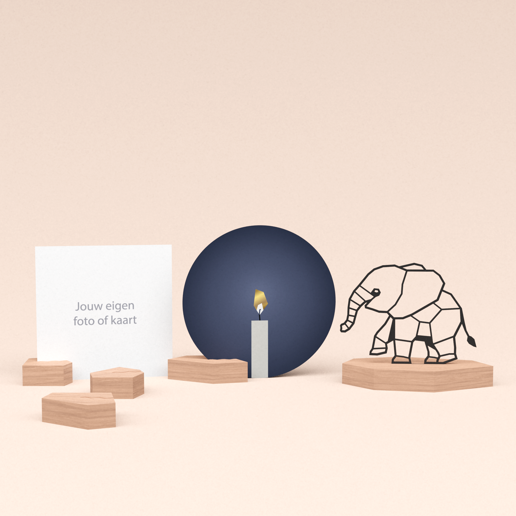 premium kaarthouder cadeauset met olifant illustratie en luxe ronde kaart kaarslicht