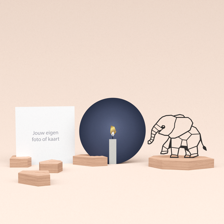 premium kaarthouder cadeauset met olifant illustratie en luxe ronde kaart kaarslicht