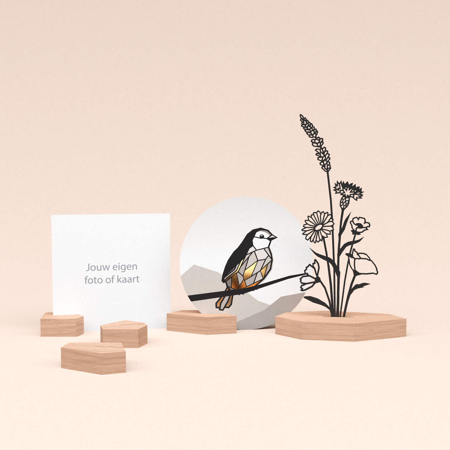 premium kaarthouder cadeauset met bloemenboeket illustratie en luxe ronde kaart mus 