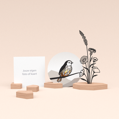 premium kaarthouder cadeauset met bloemenboeket illustratie en luxe ronde kaart mus 