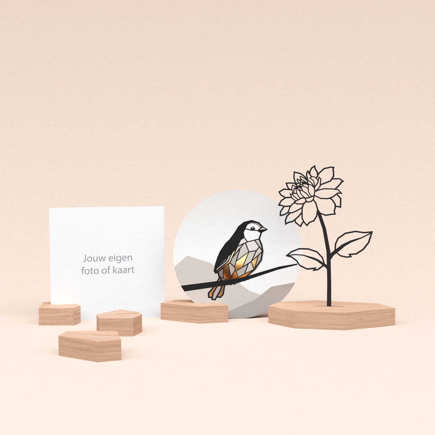 premium kaarthouder cadeauset met dahlia bloem illustratie en luxe ronde kaart mus 