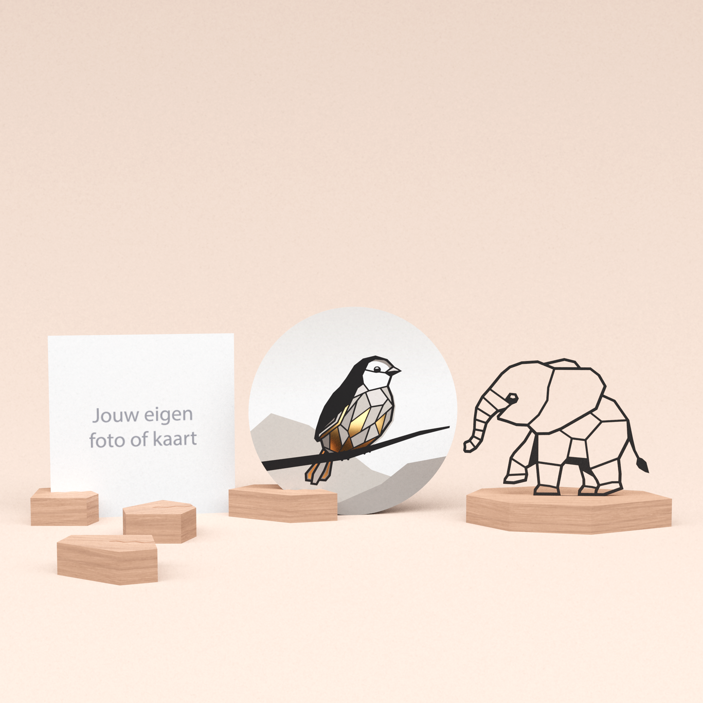 premium fotohouder cadeauset met olifant illustratie en luxe ronde wenskaart mus 