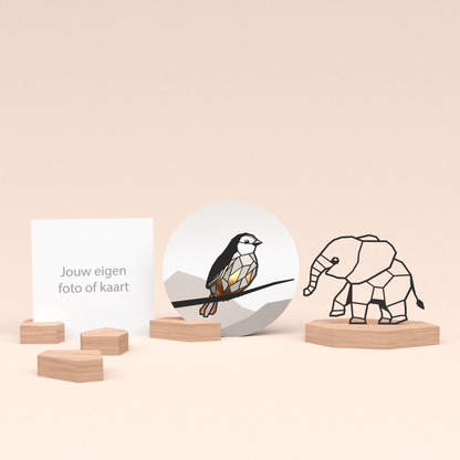 premium fotohouder cadeauset met olifant illustratie en luxe ronde wenskaart mus 