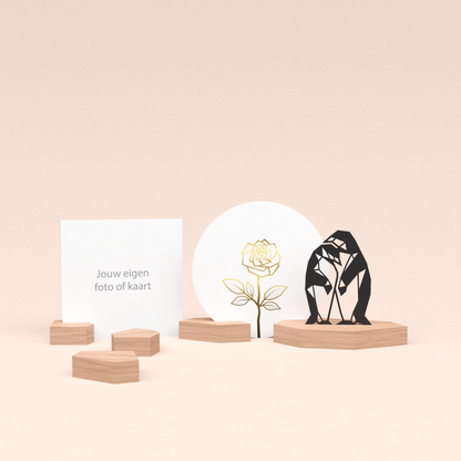 premium kaarthouder cadeauset met pinguins illustratie en luxe ronde kaart roos (wit) 