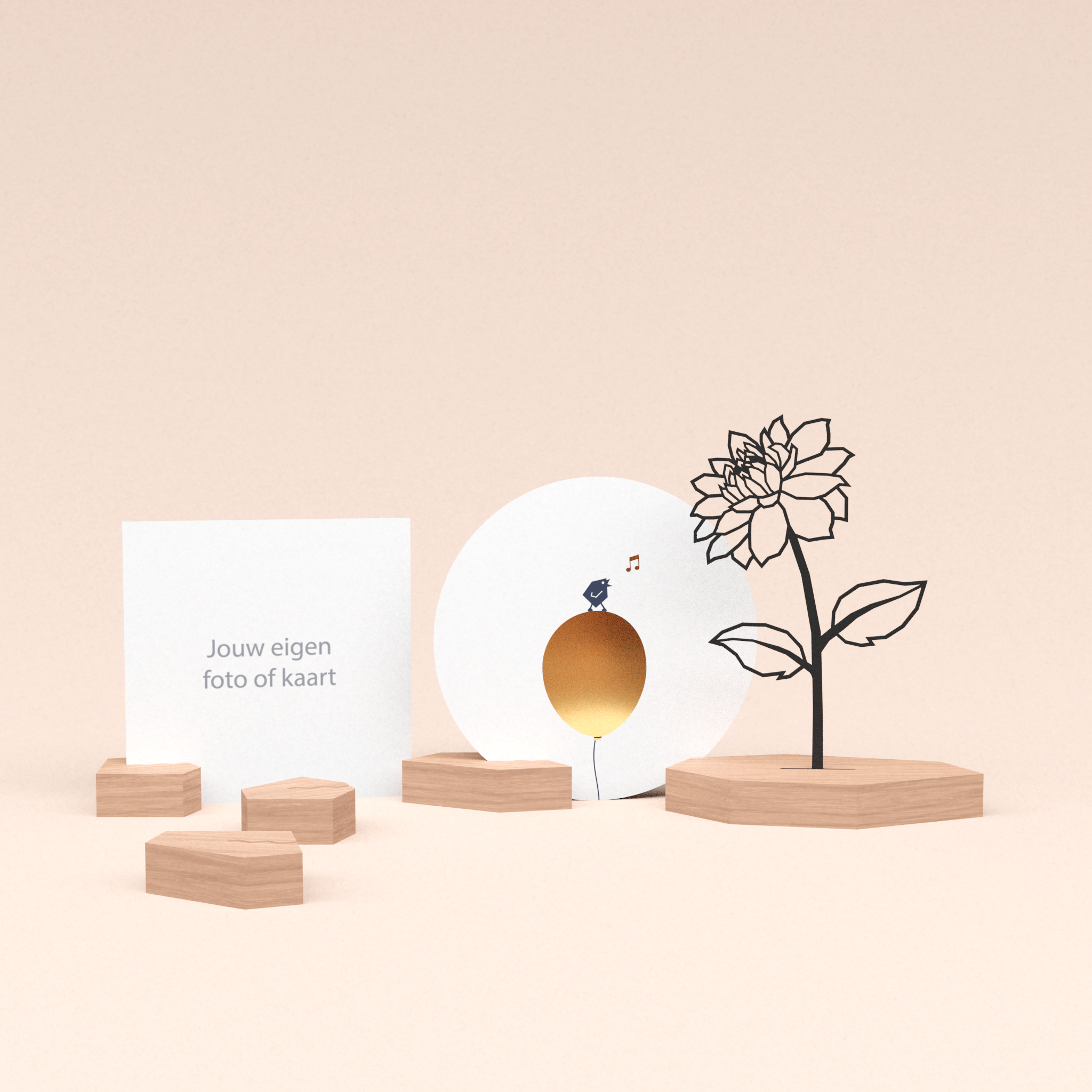 premium kaarthouder cadeauset met dahlia bloem illustratie en luxe ronde kaart tjiep hoera! 