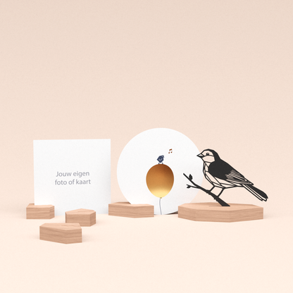 premium fotohouder cadeauset met mus illustratie en luxe ronde wenskaart tjiep hoera! 