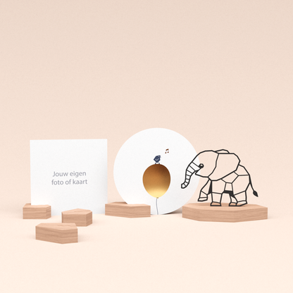 premium kaarthouder cadeauset met olifant illustratie en luxe ronde kaart tjiep hoera! 
