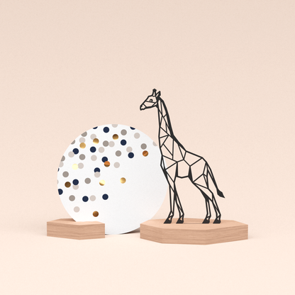 luxe cadeau kaarthouder met giraf illustratie en ronde kaart confetti champagne 