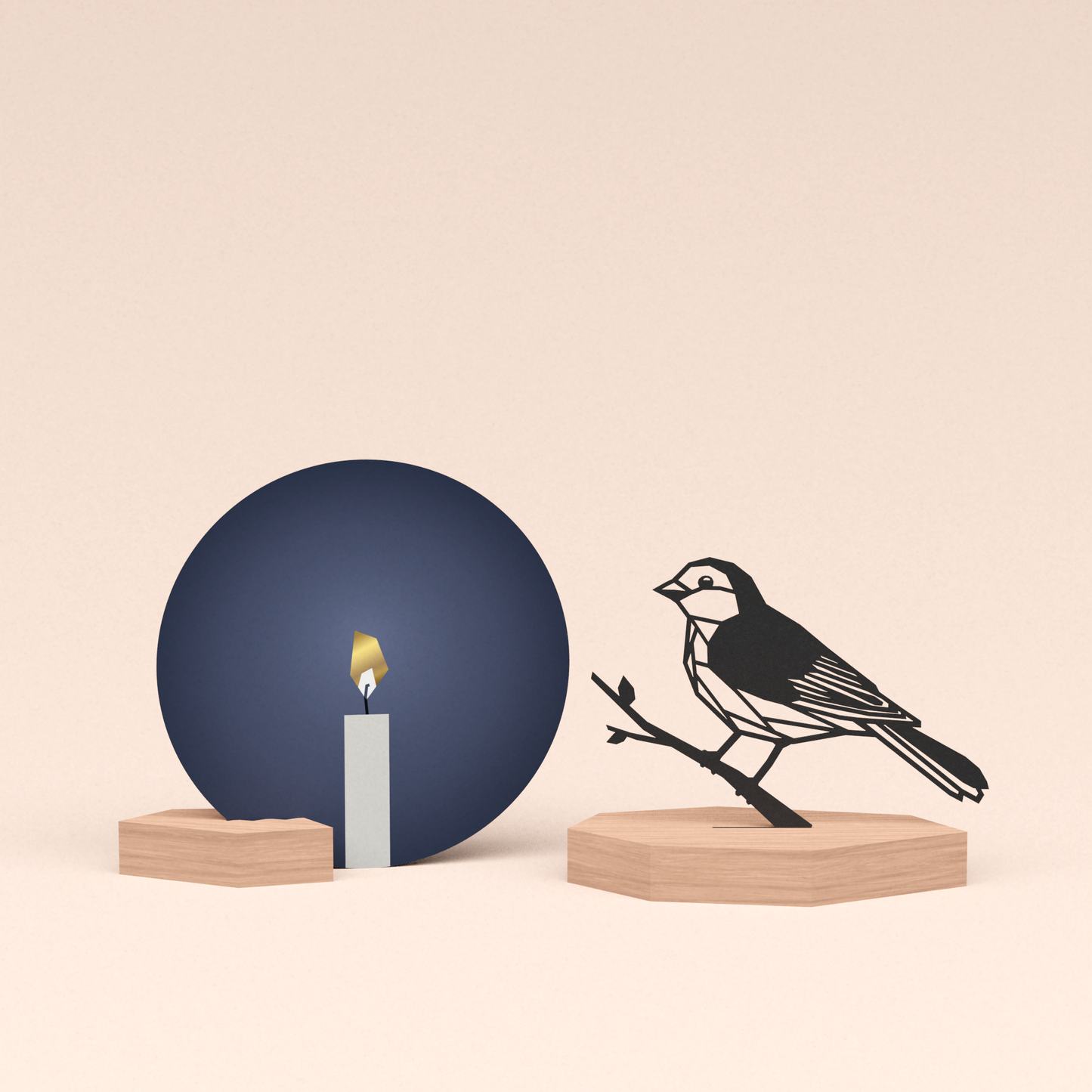 luxe cadeau kaartstandaard met vogel | mus illustratie en ronde kaart kaarslicht 