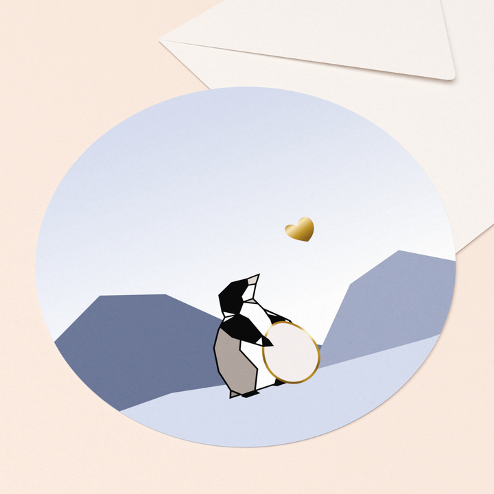 ronde ansichtkaart hoera een broertje of zusje met goud in luxe envelop  