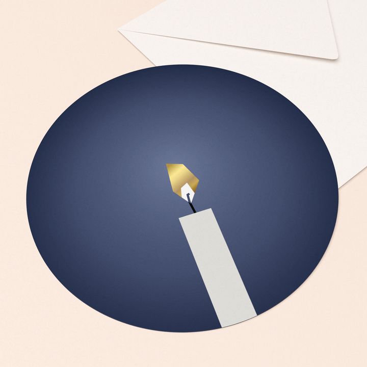 ronde ansichtkaart kaarslicht met goud in luxe envelop  