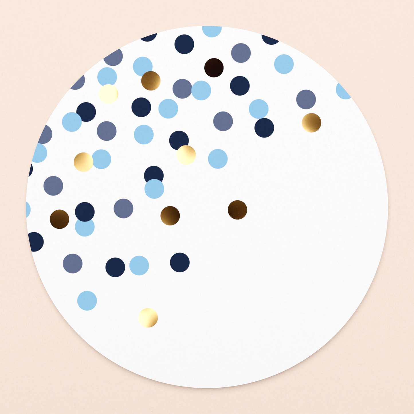 rond kaartje confetti blauw met goudfolie in luxe envelop  