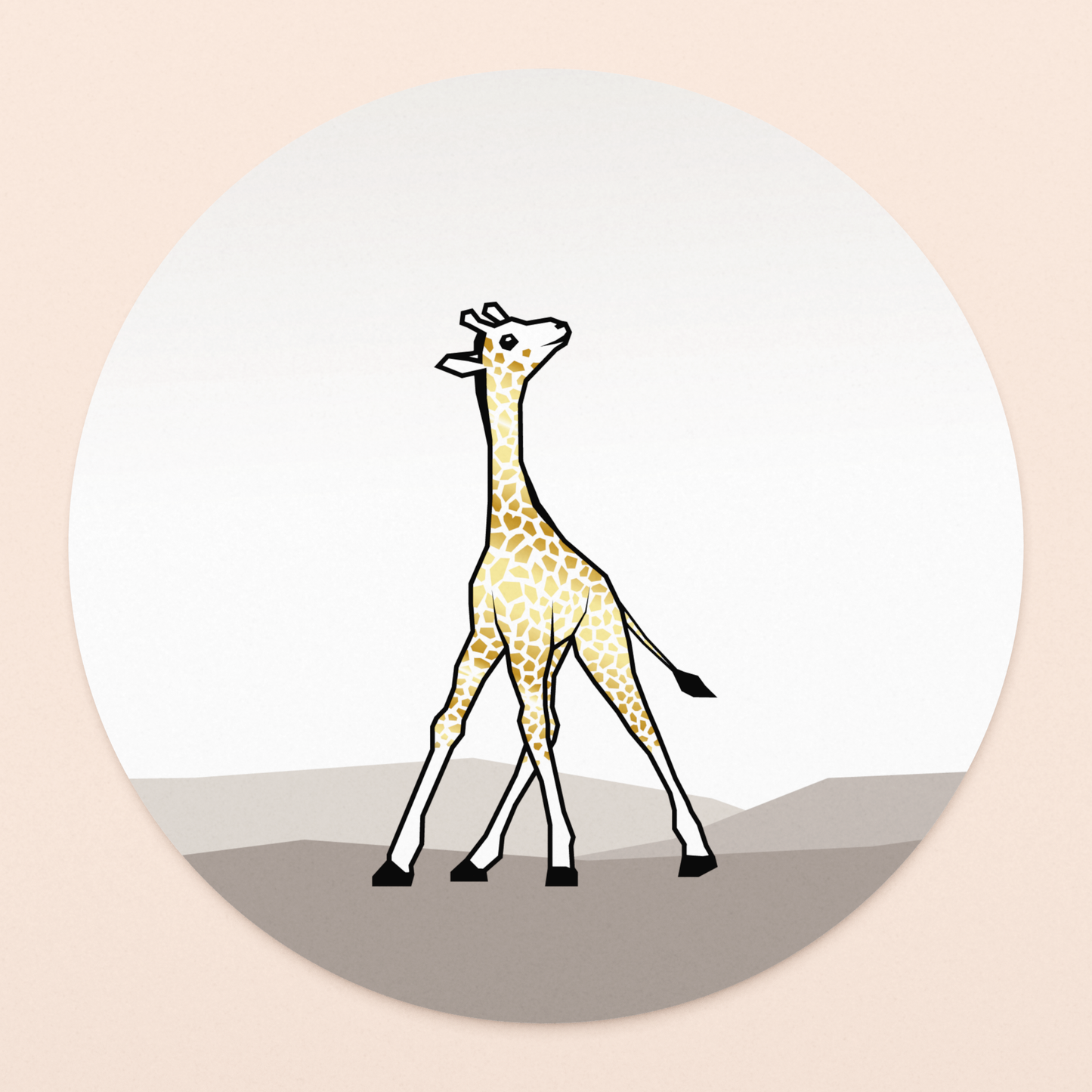 rond kaartje girafje met goudfolie in luxe envelop  