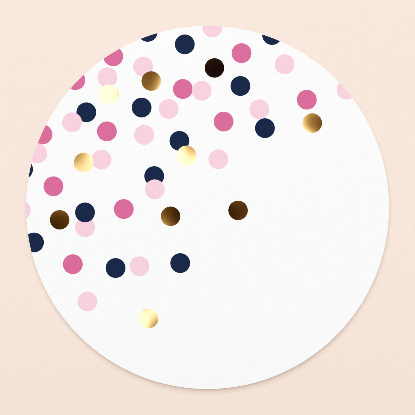 rond kaartje confetti roze met goudfolie in luxe envelop  