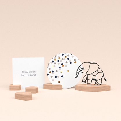 premium kaarthouder cadeauset met olifant illustratie en luxe ronde kaart confetti champagne 
