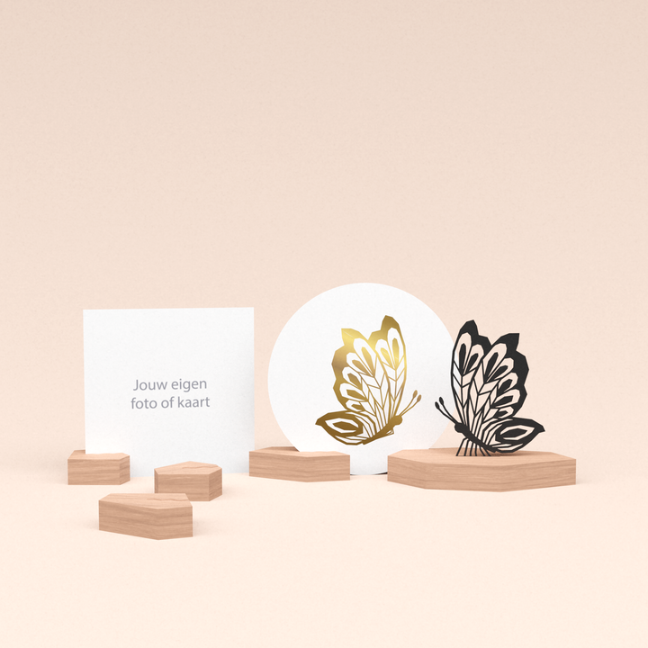 premium fotohouder cadeauset met vlinder illustratie en luxe ronde wenskaart gouden vlinder 