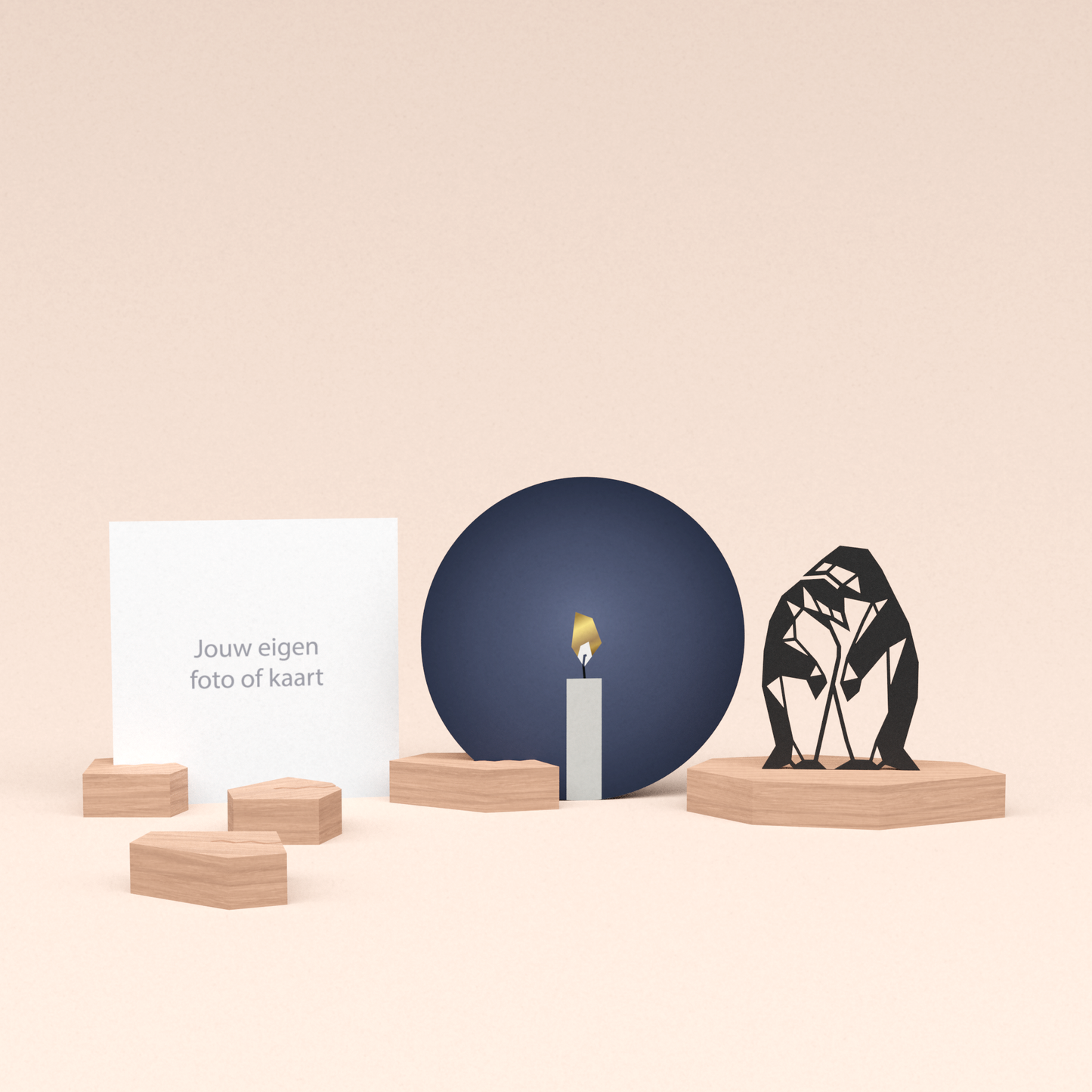 premium kaarthouder cadeauset met pinguins illustratie en luxe ronde kaart kaarslicht 