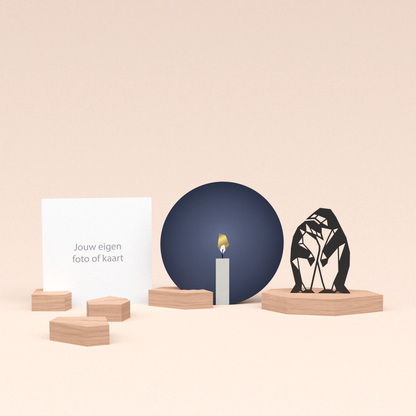 premium kaarthouder cadeauset met pinguins illustratie en luxe ronde kaart kaarslicht 